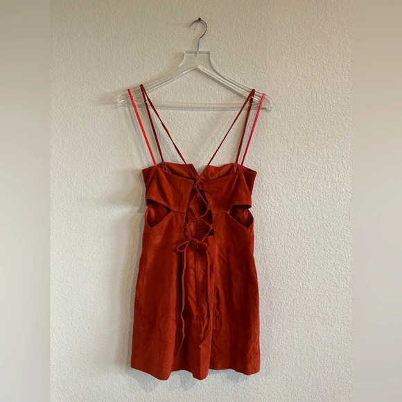 Fifth and Mode Revolve Marissa Genuine Suede Mini Dress in Coral Orange 4 - Picture 9 of 11